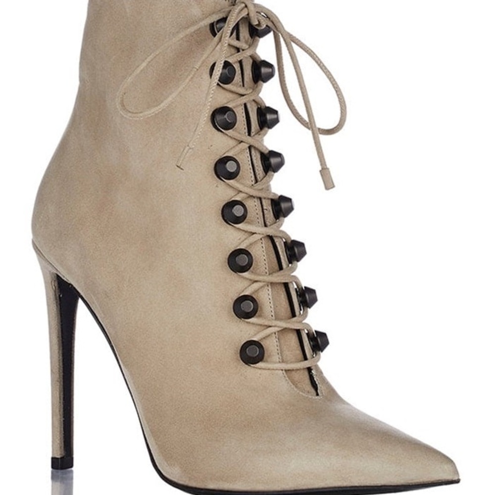 Balenciaga Beige Lace-Up Heeled Boots
